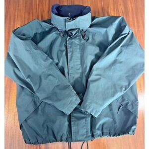 Lands' End Men's XL Green Lightweight Full Zip Windbreaker Jacket Hood 90s Vinta
